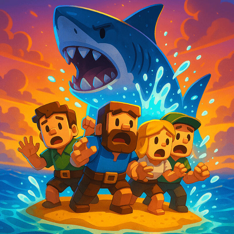 4 players on an island in raft survival